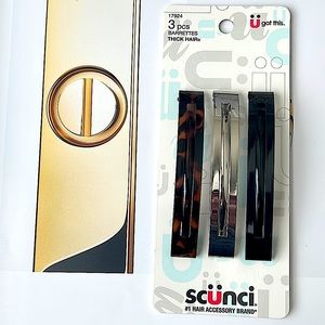 🆕 Scunci Thick Hair Open Slide Metal Barrettes 3-Pc